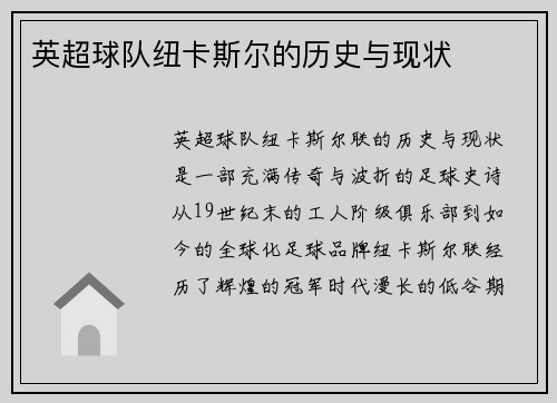 英超球队纽卡斯尔的历史与现状