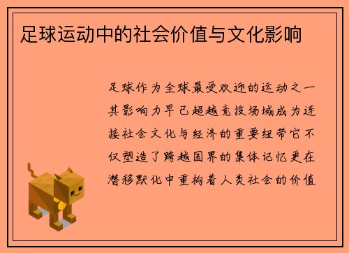 足球运动中的社会价值与文化影响